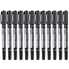 Deli Stationery 6824 oil-based pen small double-ended marker black thickness two-ended children's painting hook pen 6881