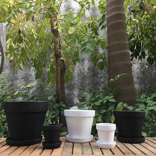 Black and White Red Pottery Round Clay Flower Pots, Succulent Plants, Green Plant Pots, Scandinavian Industrial Ceramic Flower Pots with Trays