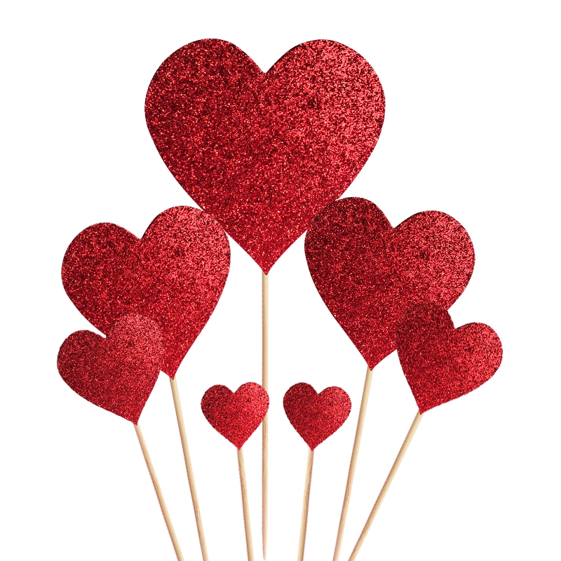 Cake topper heart picks, assorted red/rose and mixed sets, multiple pack sizes (70–100 pcs)