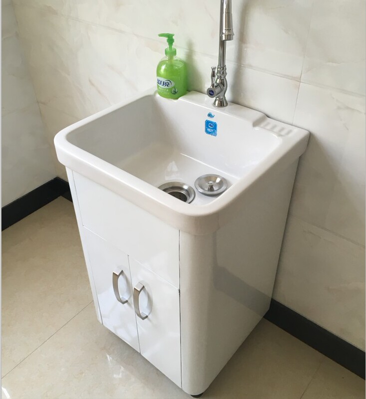 6R New Thickeneded Stainless Steel LaundRy Cabinet FlooR-standing Balcony LaundRy Pool BathRoom Cabinet CeRamic Basin Washbasin Pool Table