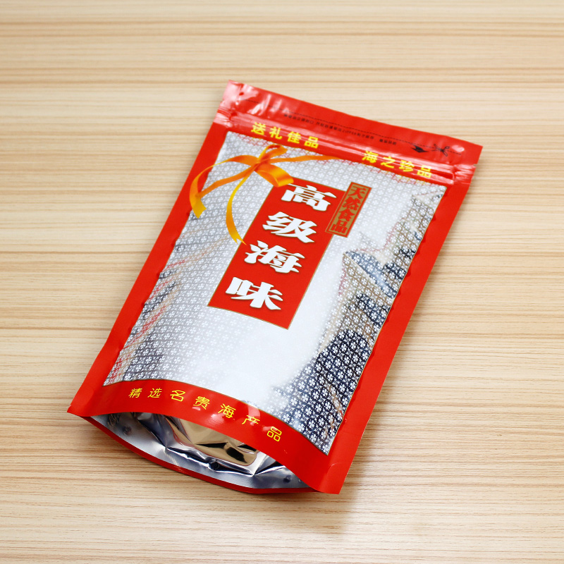 Bolsas de embalaje de marisco, productos secos de marisco, bolsas auto-selladas, pepino de mar, seda de calamar, bolsas de secado autoportantes al por mayor, 100