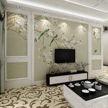 3d中式花鸟电视背景墙壁纸简约现代壁画卧室客厅无缝影视装饰墙布