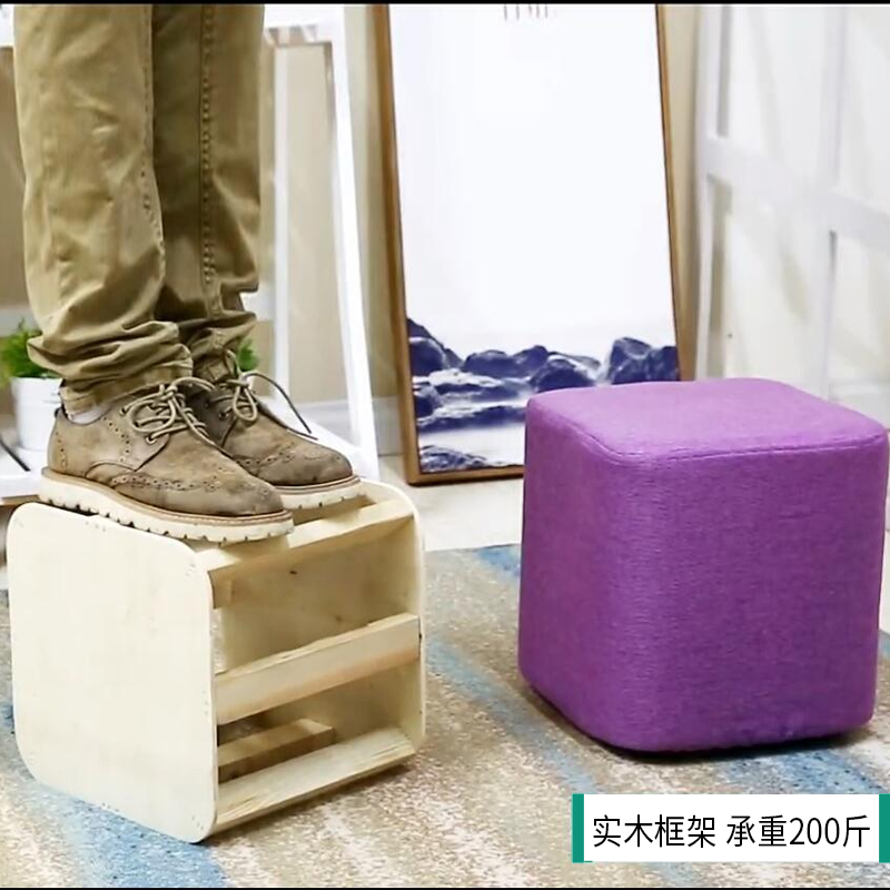 Taburete de tela de madera maciza para cambiar zapatos Taburete de moda Taburete de sofá creativo Taburete de mesa de centro Taburete redondo Taburete de banco pequeño para el hogar