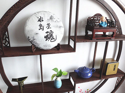 444Z chicken wing wood small ancient rack solid wood Chinese wall-mounted Duobao Pavilion teapot rack tea rack hanging wall ancient