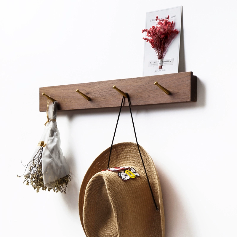 Креативные крючки для одежды из цельного дерева, ряд крючков, настенные деревянные латунные крючки для одежды, настенные крючки, сверление не требуется.