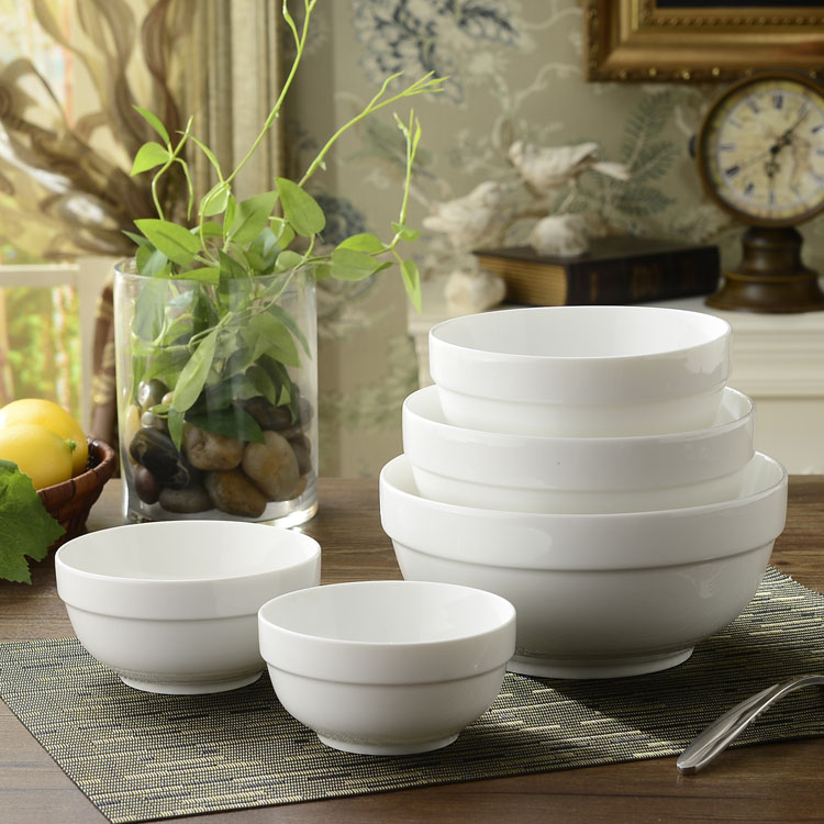 陶瓷米饭碗大面碗汤碗套装可微波炉护边白瓷家用好看的碗