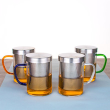 玻璃杯子加厚大茶杯耐热透明花茶杯不锈钢内胆过滤杯大茶缸办公杯