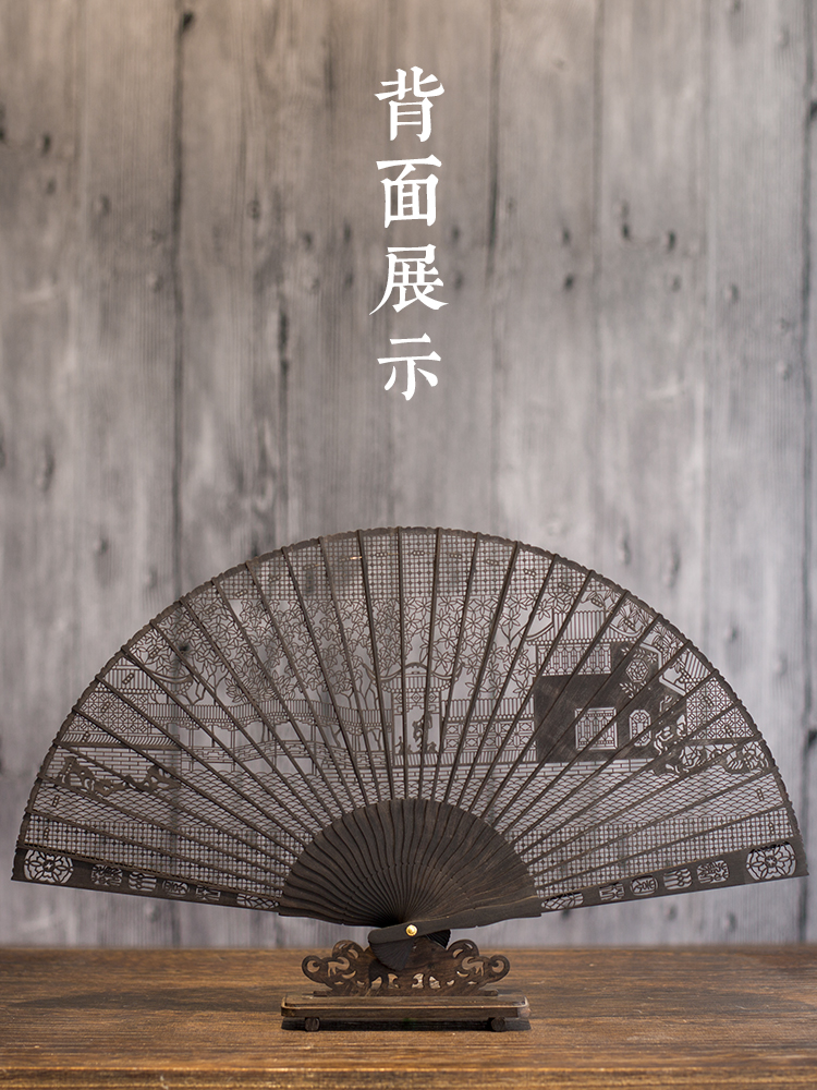 ♔【非遗礼品】送老外苏州特产礼物檀香扇中国风折扇黑檀木