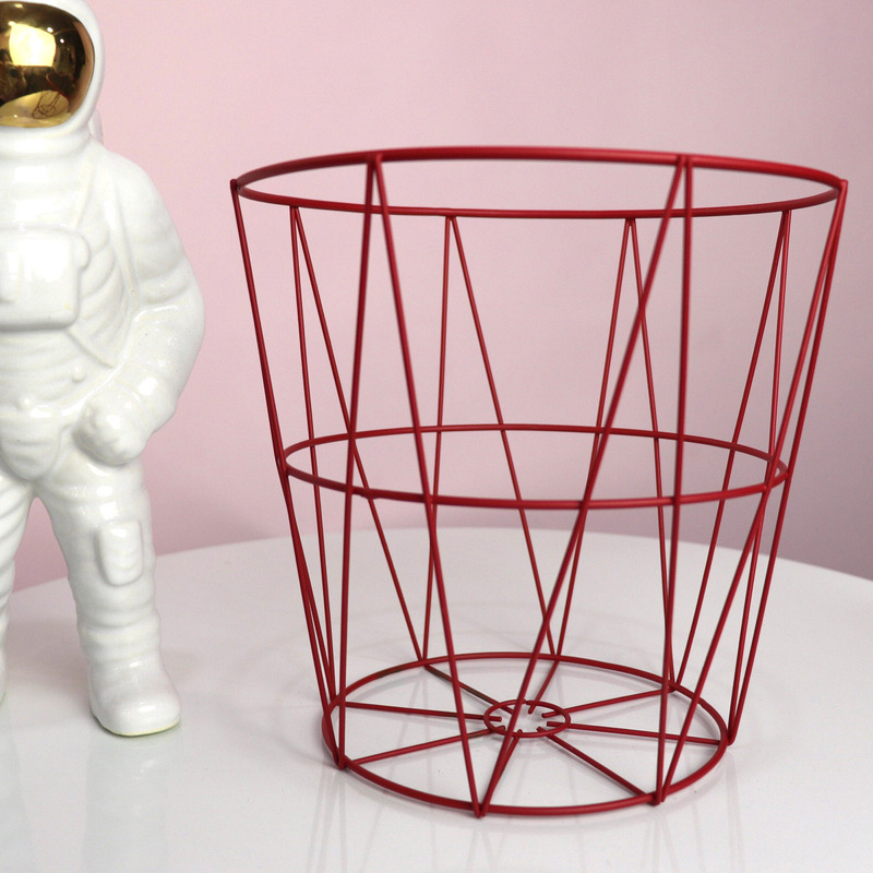 WBZ7 Minimalist Iron Trash Bin Storage Barrel Hollow-out Trash Basket Waste Paper Basket Household Storage Dirty Clothes Basket Metal Pull