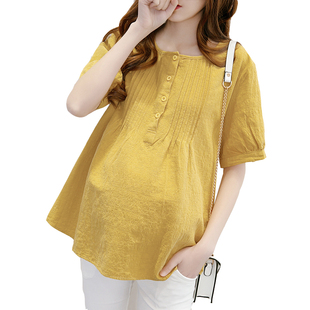 2025 Summer Maternity Wear Short-Sleeved Loose Large Size Tops T-Shirt Summer Thin Cotton and Linen Maternity T-Shirt Color Shirt