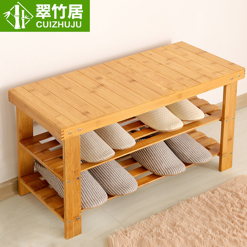Wholesale Simple Home Entrance Mantel Multi-layer Shoe Rack Low Bench Space-saving Bamboo Shoe Stand Cabinet Wooden
