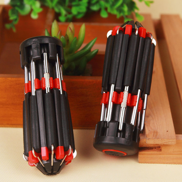 Multifuncional 8 en 1 conjunto de cabeza de destornillador combinado con 6 lámparas LED, una herramienta de mantenimiento de destornillador de cruz