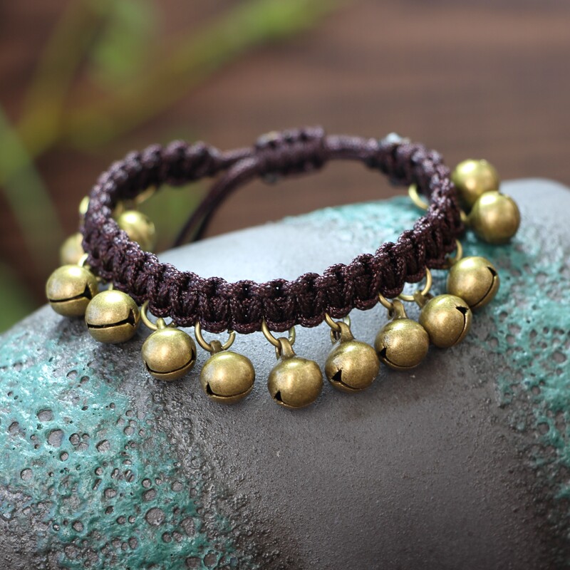 Handmade Bronze Bell Bracelet Hand-Woven Vintage Artistic Forest Style Accessories Women's Anklet Wholesale Available