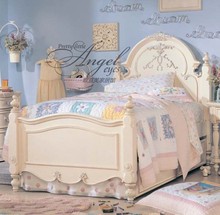 3Y美式乡村实木雕花储物儿童床 法式复古做旧欧式新古典公主床桦
