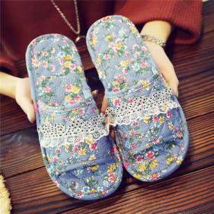 2024 New Spring and Summer Home Indoor Silent Pure Cotton Cloth Bottom Soft Bottom Solid Floor Slippers Fabric Gold Small
