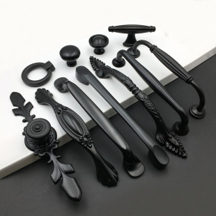 European Style Retro Matte Black Light Color Hidden Handle American Style Modern Simple Wardrobe Furniture Single Hole Drawer Cabinet Door Handle
