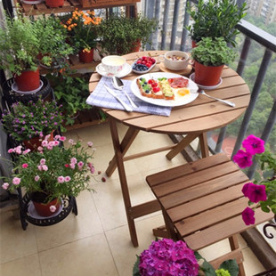 Simple Outdoor Solid Wood Folding Table and Chair Combination Set Coffee Shop Leisure Barbecue Portable Dining Table Balcony