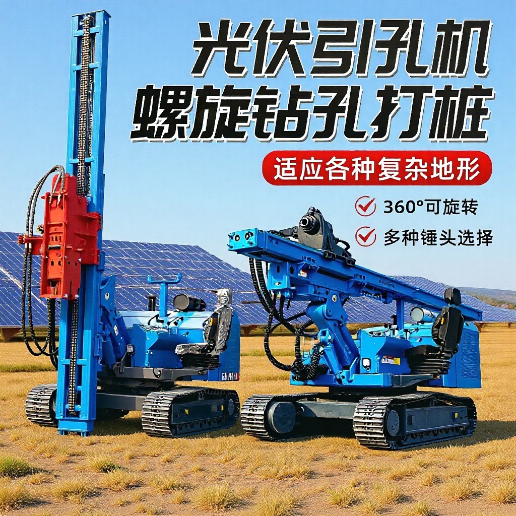 光伏打桩机螺旋钻孔打桩打岩石压桩护栏桩房屋基础桩拧地钉打潜孔
