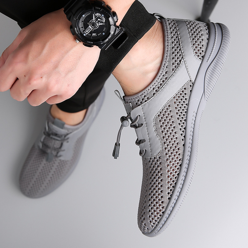 Men's Shoes Summer New Flying Mesh Shoes Slip-on All-match Fashionable Breathable Hollow-out Lightweight Soft-soled Mesh Shoes - 2