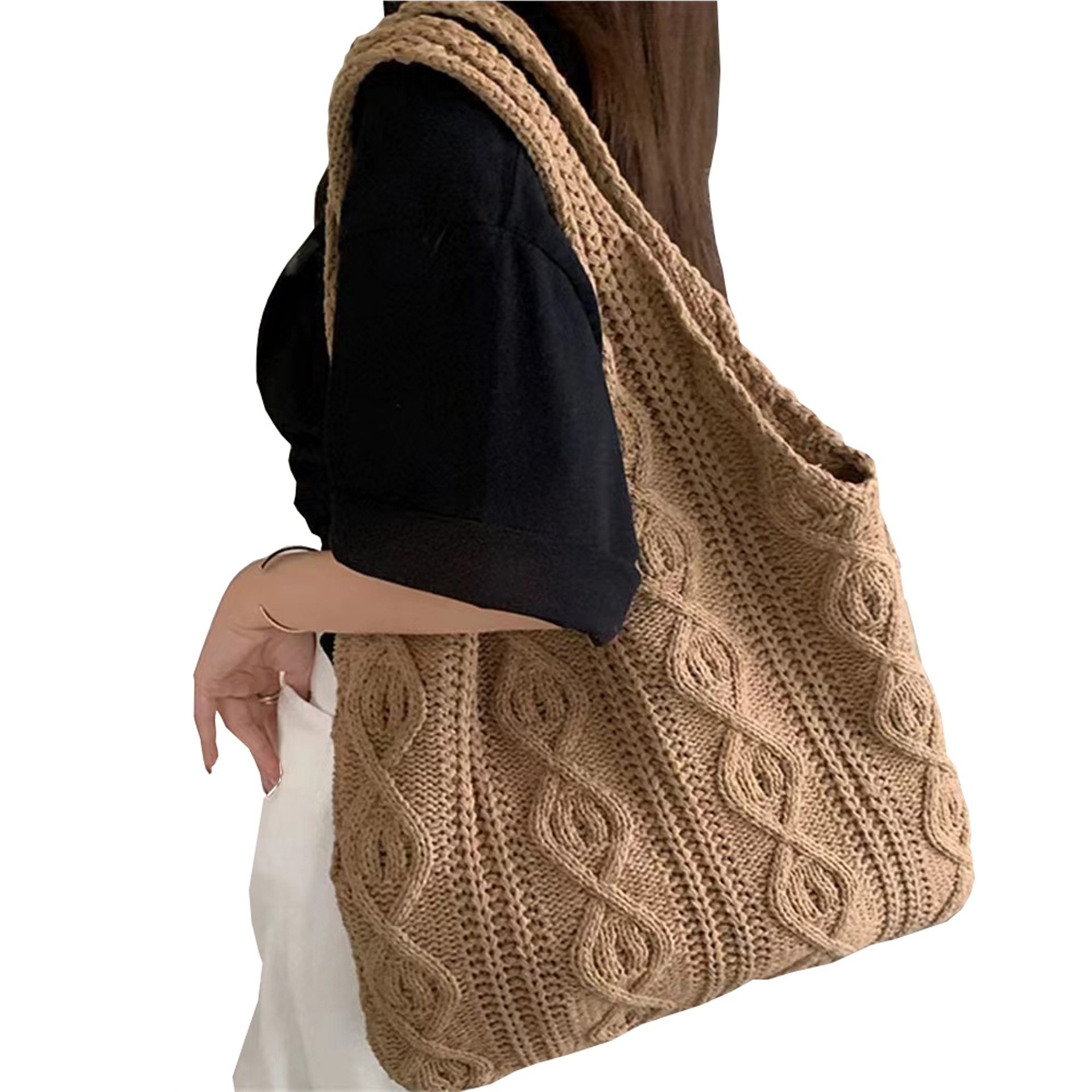 New Cross-border Amazon Foreign Trade Knitted Bag Bag Twist Shoulder Bag Large Capacity Retro Tote Women's Woven Bag - 4