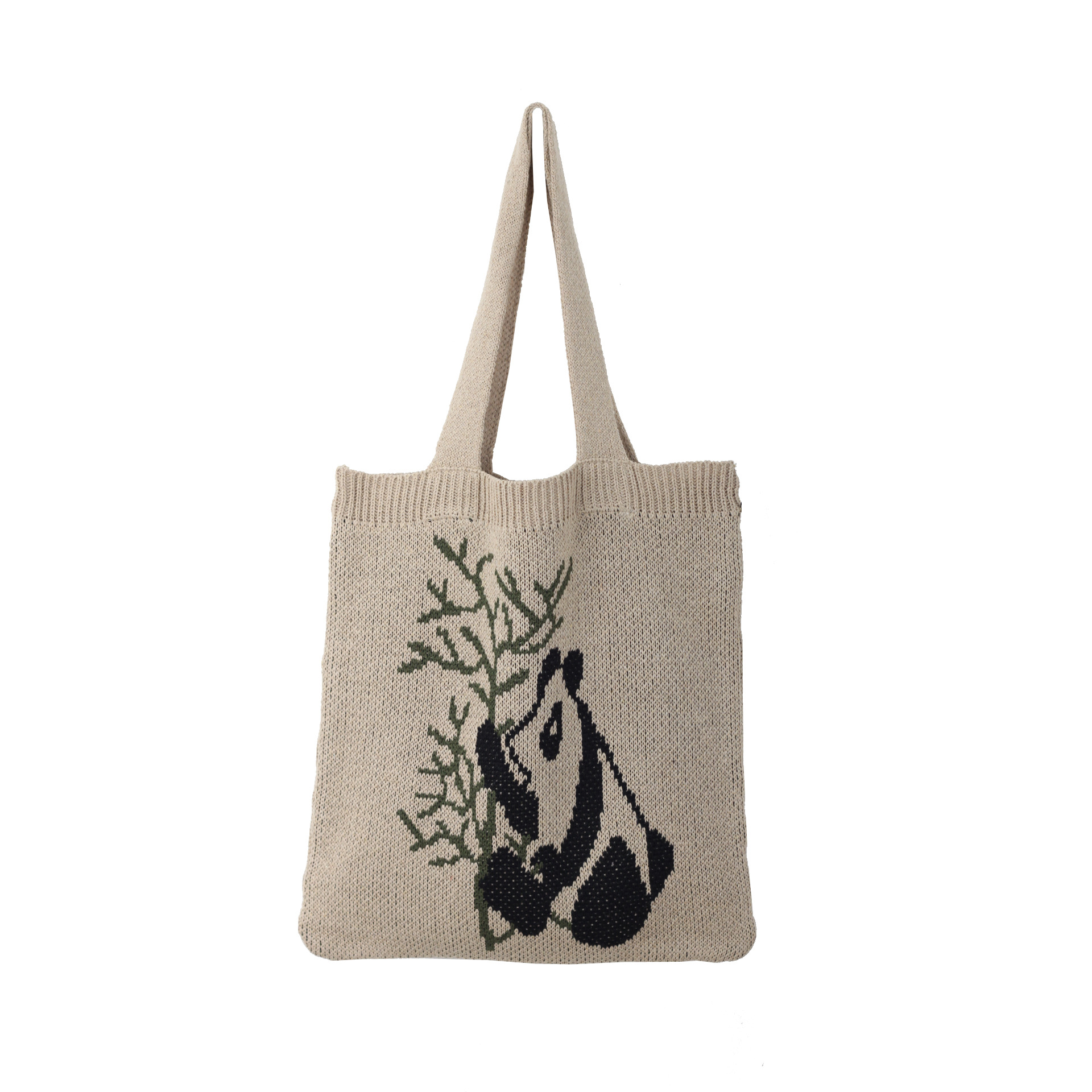 Cross-border Amazon Cute Cartoon Panda Pattern Knitted Wool Shoulder Bag Artistic All-match Woven Tote Bag for Women - 4