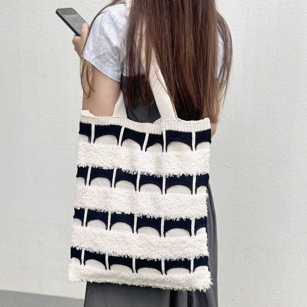 2024 New Cross-border Bag Ebay Japanese and Korean Knitted Crocheted Tote Bag All-match Colorblock Shoulder Woven Women's Bag - 1