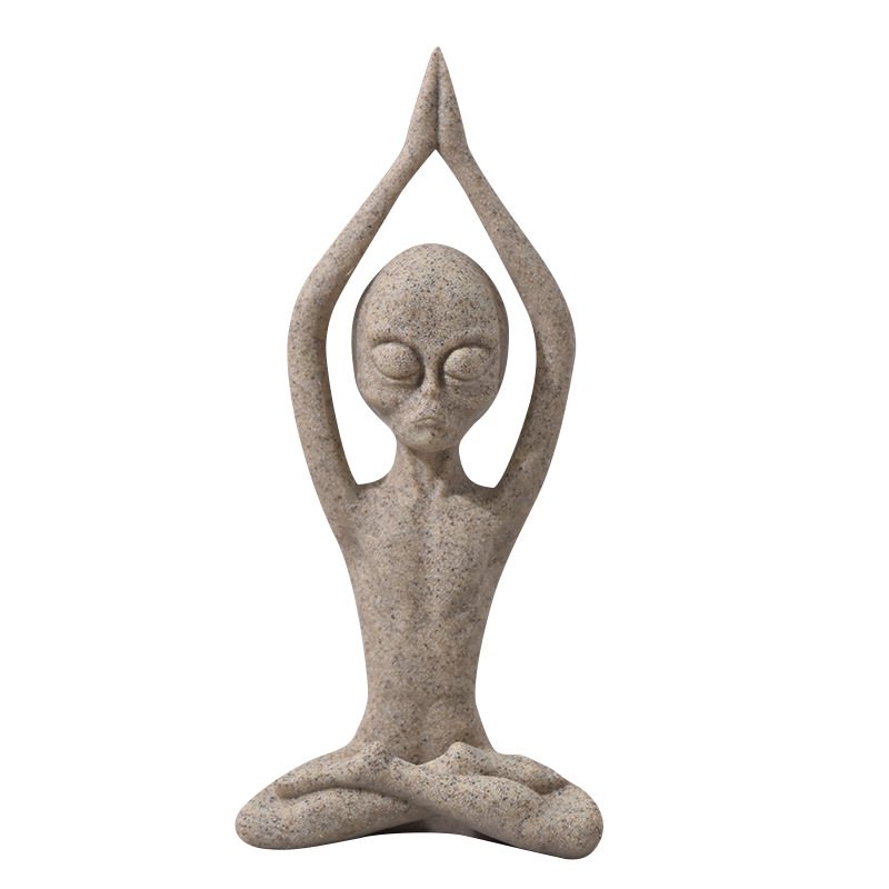 Cross-border creative yoga alien resin crafts small ornaments home office meditation desktop decoration wholesale - 4