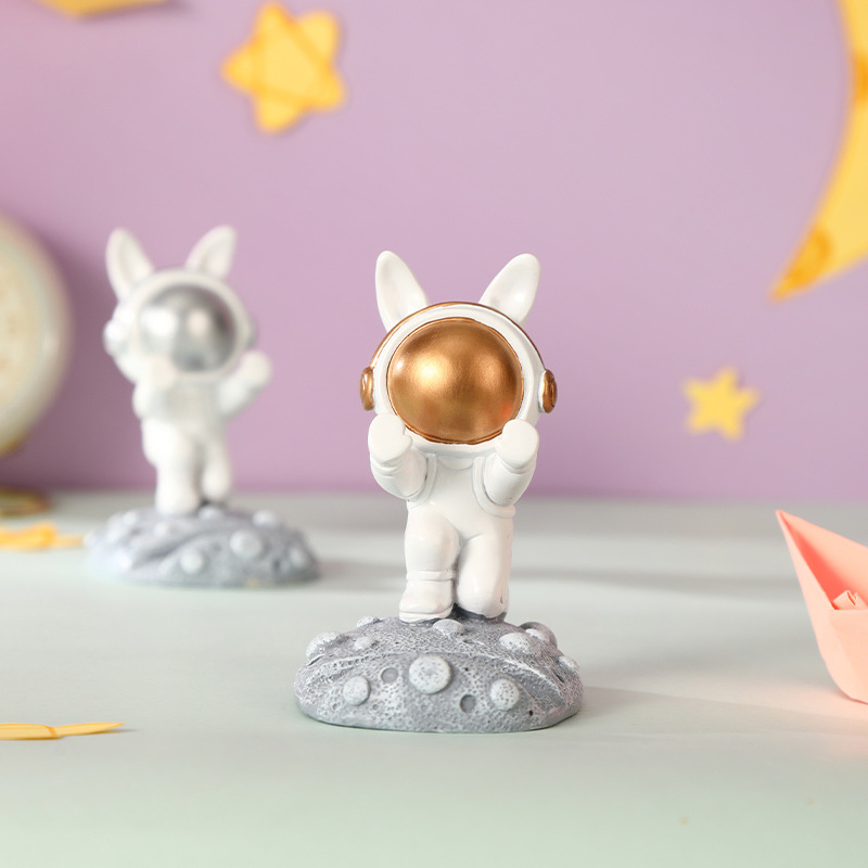 Creative Space Rabbit Mobile Phone Bracket Astronaut Small Ornaments Resin Light Luxury Children's Room Gift for Male and Female Friends - 3