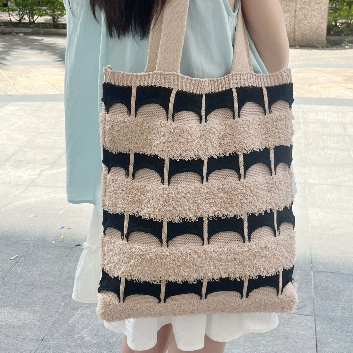 2024 New Cross-border Bag Ebay Japanese and Korean Knitted Crocheted Tote Bag All-match Colorblock Shoulder Woven Women's Bag - 3