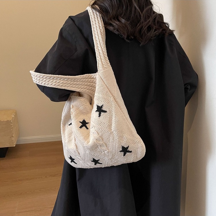 Ins Internet Celebrity New Tote Bag Cute Star Handbag Women's Handbag Japanese and Korean-style All-match Outdoor Knitted Women's Handbag - 1