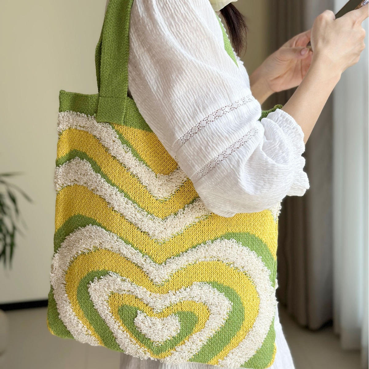 2024 New Cross-border Amazon Knitted Bag Instagram Love Pattern Large Capacity Knitted Tote Bag for Women - 2