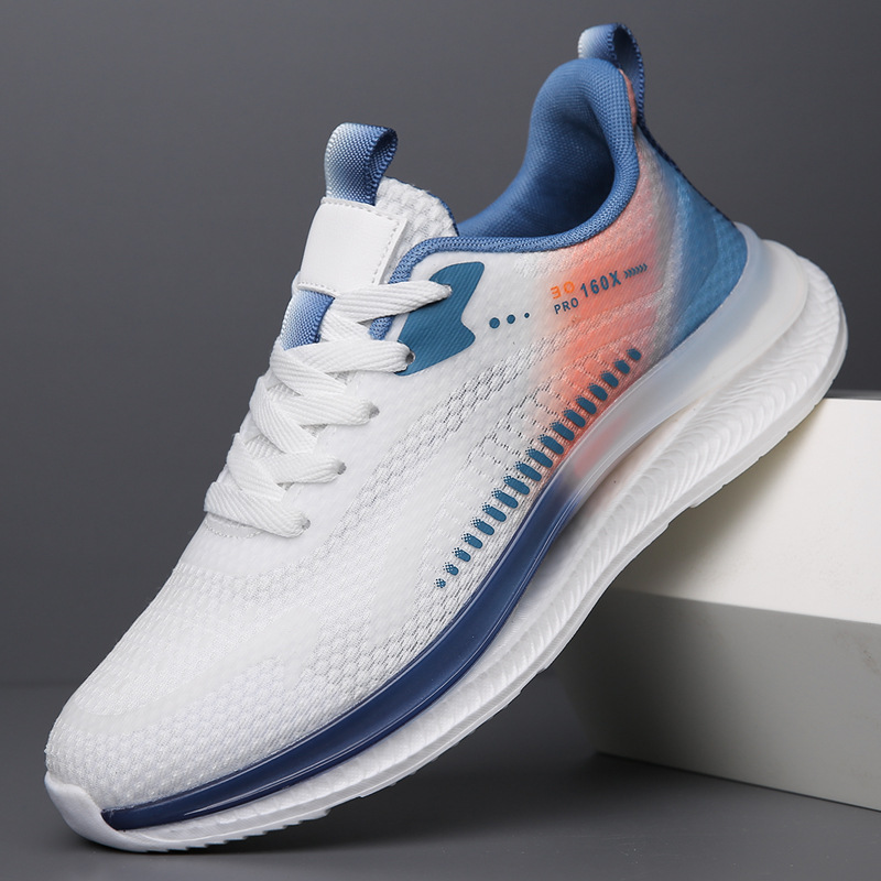 Men's Shoes Summer New Flying Woven Mesh Shoes Men's Breathable Thin Fashionable Shock Absorption Lightweight Running Sports Casual Shoes