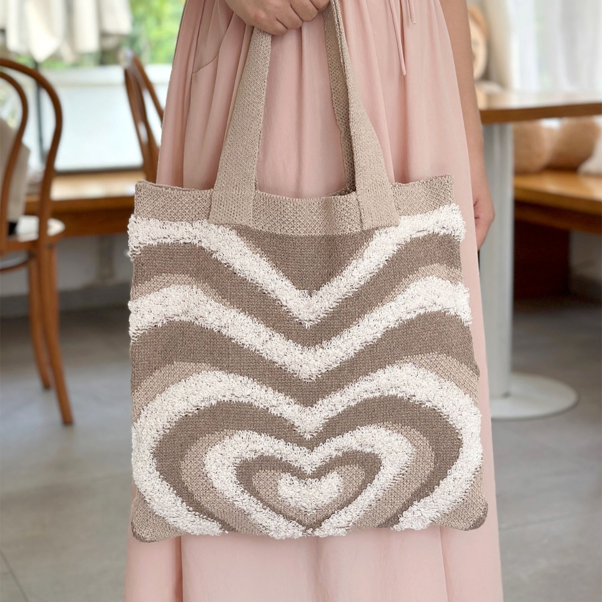 2024 New Cross-border Amazon Knitted Bag Instagram Love Pattern Large Capacity Knitted Tote Bag for Women - 3