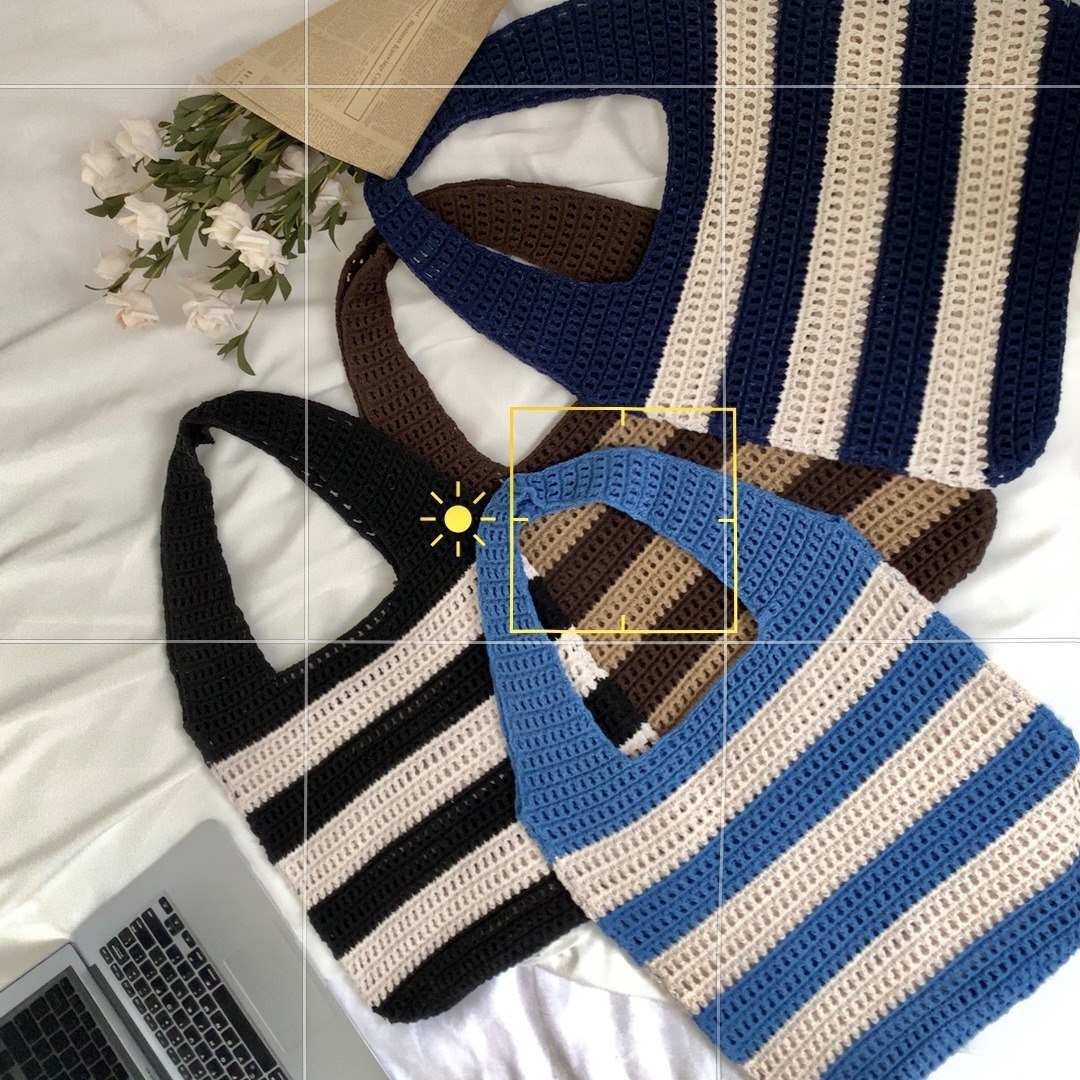 Amazon Cross-border Women's Woven Bag Niche Design Striped Knitted Bag Simple Hollow Hand Shoulder Bag Bags - 4