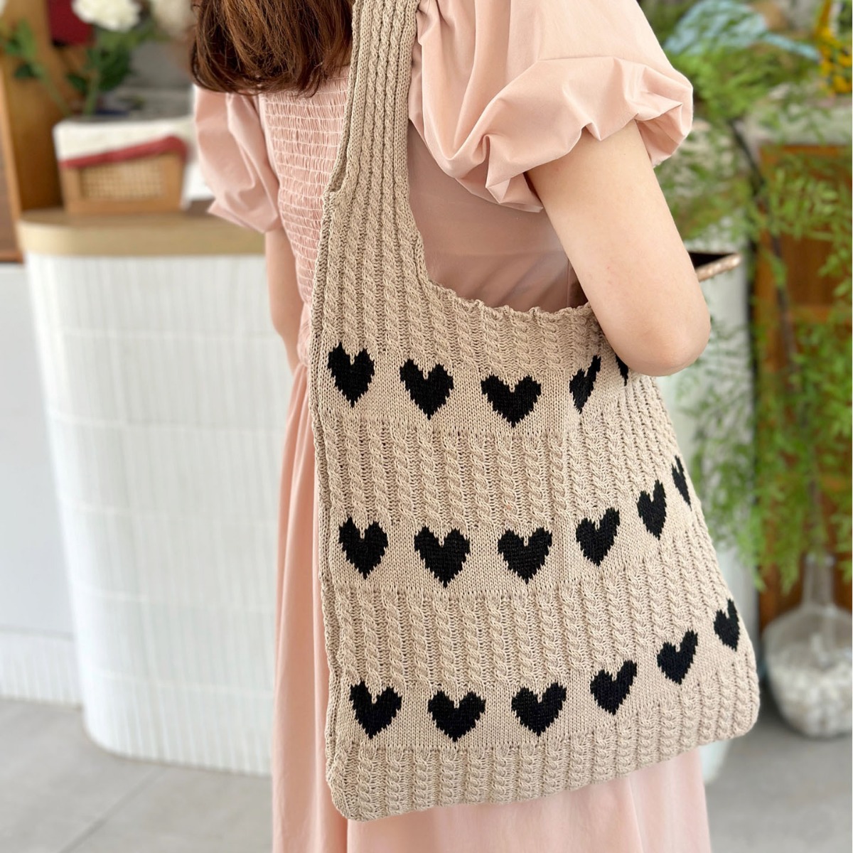 Little Red Book New Cross-border Knitted Bag Love Pattern Woven Holiday Shoulder Bag Large Capacity Tote Bag for Women - 3