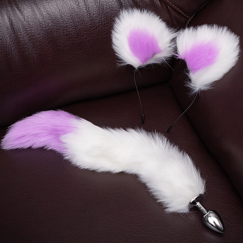 Fun sm supplies fox tail anal plug out fox head band metal anal expander back court toys wholesale - 1