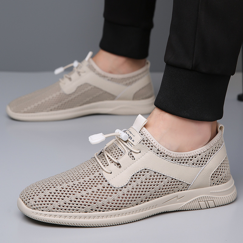 Men's Shoes Summer New Flying Mesh Shoes Slip-on All-match Fashionable Breathable Hollow-out Lightweight Soft-soled Mesh Shoes - 1