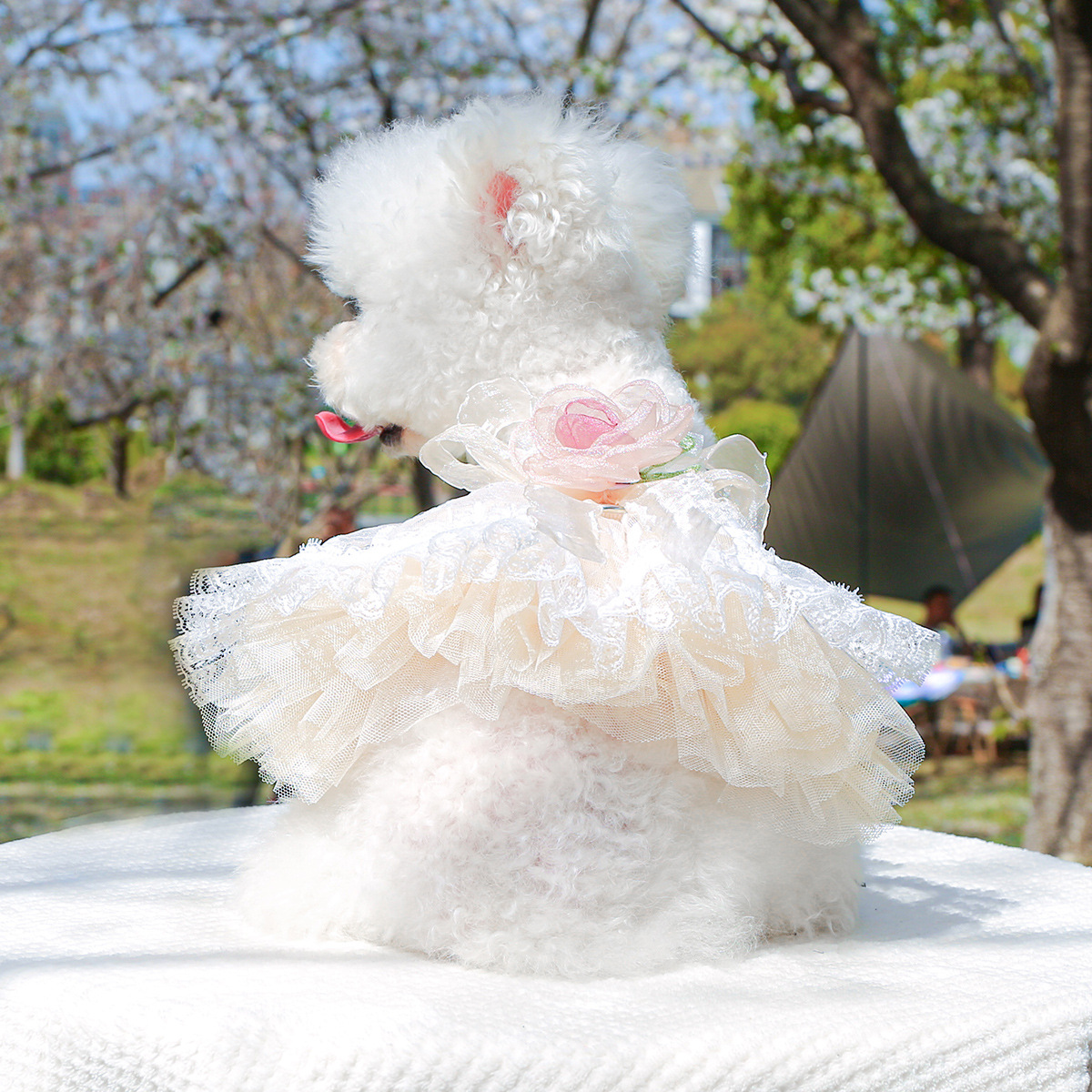 Pet ring dog clothes wholesale spring and summer new small and medium dog cute puffy gauze skirt vintage flower wedding dress