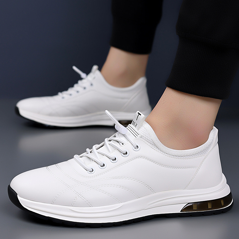 Men's Shoes Spring and Summer New Genuine Leather Men's Sports Casual Shoes Trendy All-match Slip-in Soft Sole Non-slip White Shoes - 1