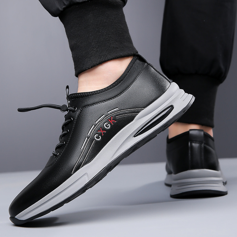 Men's Shoes Spring New Genuine Leather Men's Fashion Trend Sports Leisure Soft Bottom Non-slip Slip-on Air Cushion White Shoes - 3