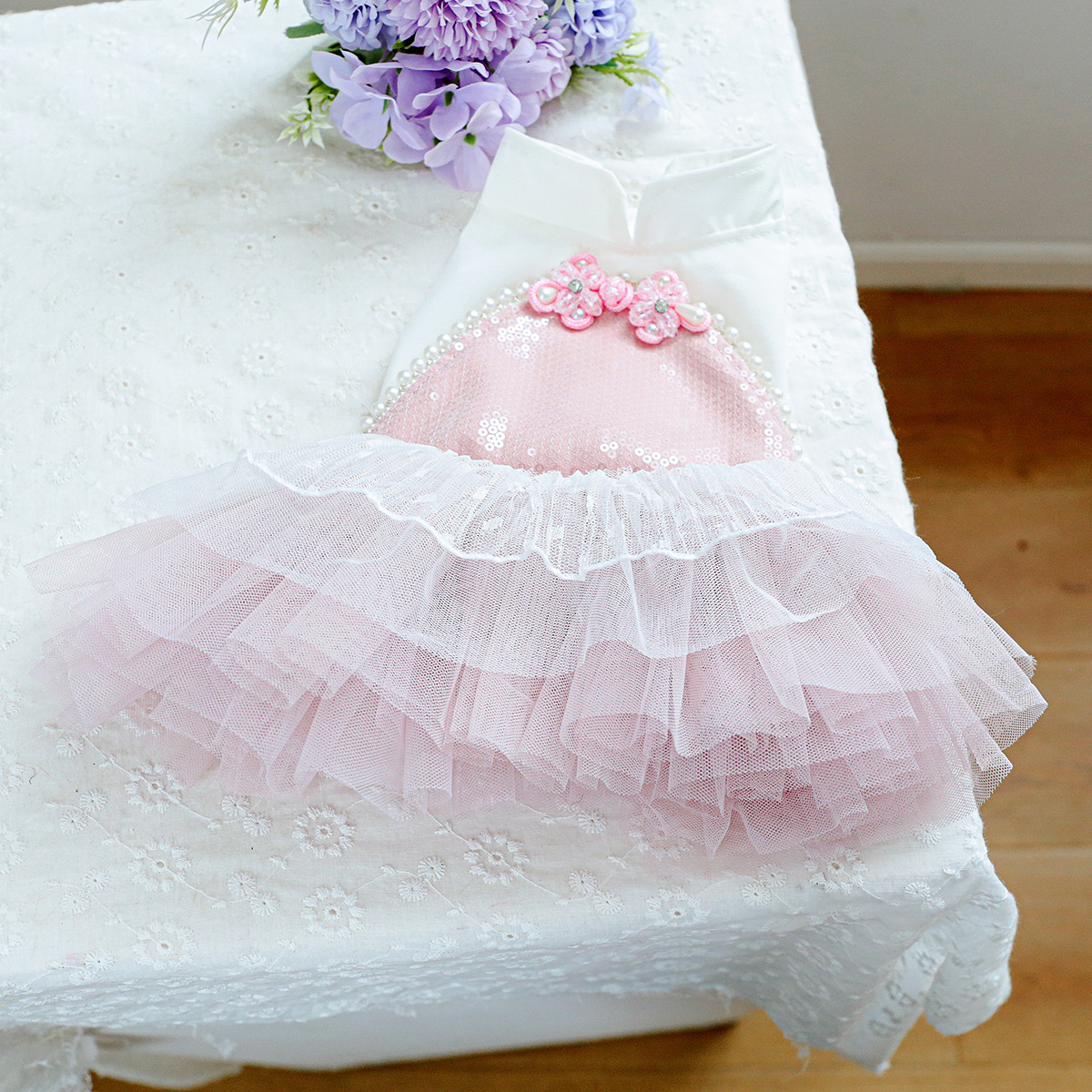 Factory direct supply/in stock new pet clothes dog cat clothing princess yarn skirt flower buckle skirt - 3