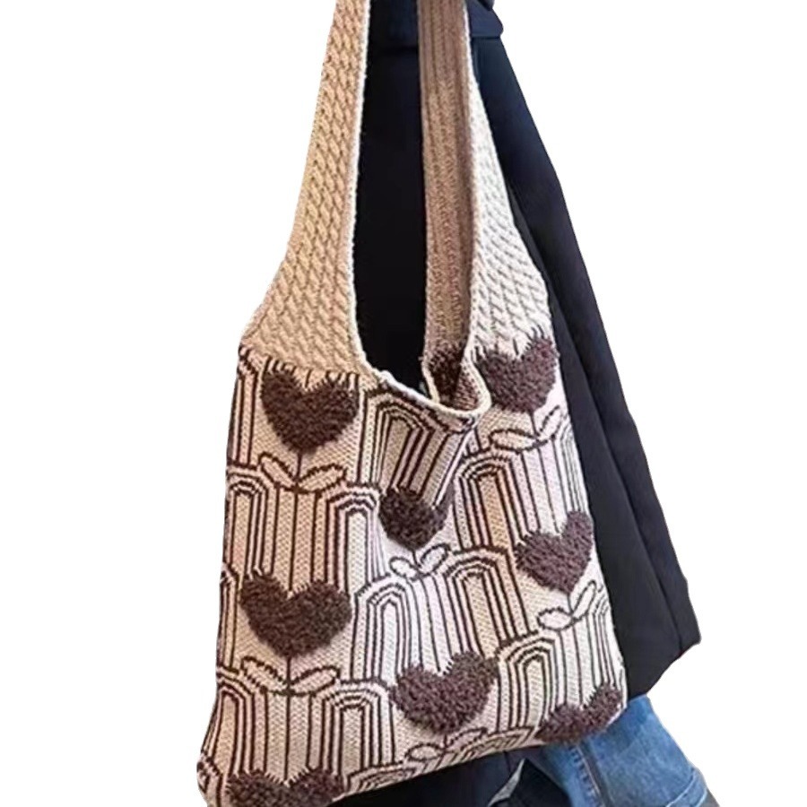2024 New Hand Knitted Bag Niche Design Knitted Tote Bag Girl's Love Texted Crossbody Bag for Women - 4