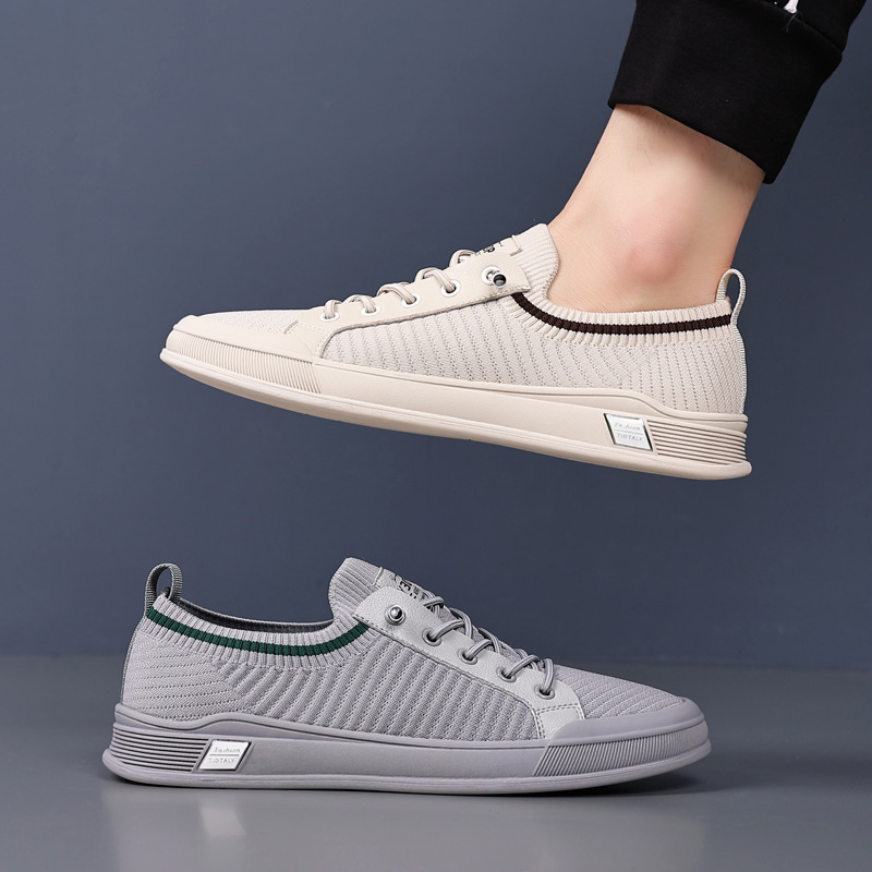 Men's Shoes Summer New Flying Woven Mesh Shoes Men's Breathable Lightweight Thin Lazy Slip-on Trendy Sports Casual Shoes - 3
