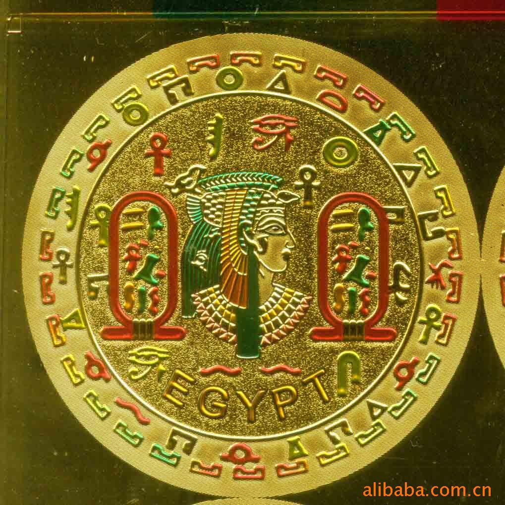 供应 镜子金箔纸面贴纸 贴标 埃及皇后图案金银箔纸镜子贴标牌纸