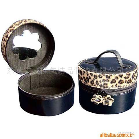 厂家专业  直销新款手提式拉链豹纹PU皮革化妆盒 可