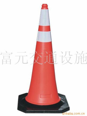 供应塑料路锥一米高 pe路锥 两圈反光膜 出口 塑料身 橡胶底