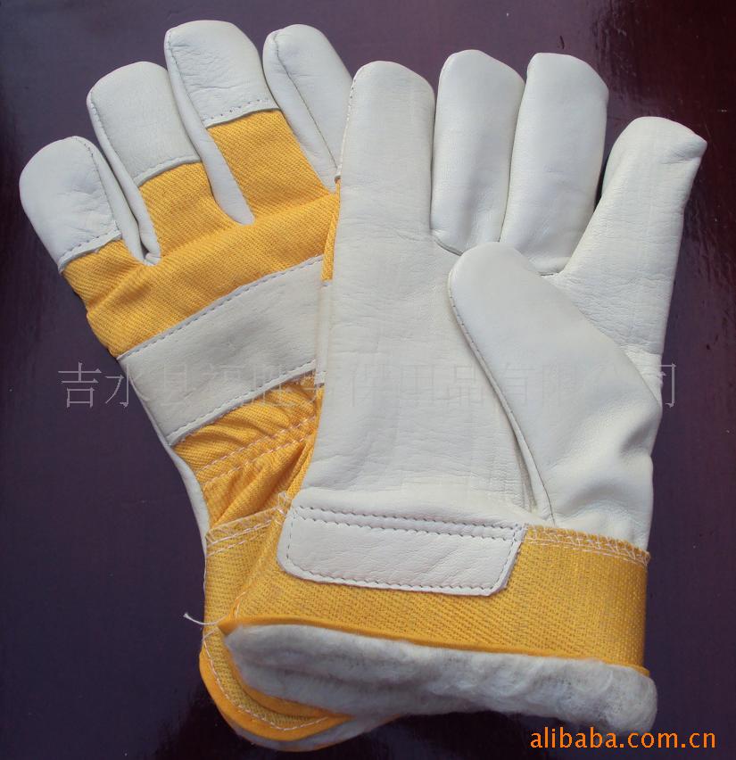 廠家供應11英寸黃色牛頭層皮冬季勞保手套 防寒手套