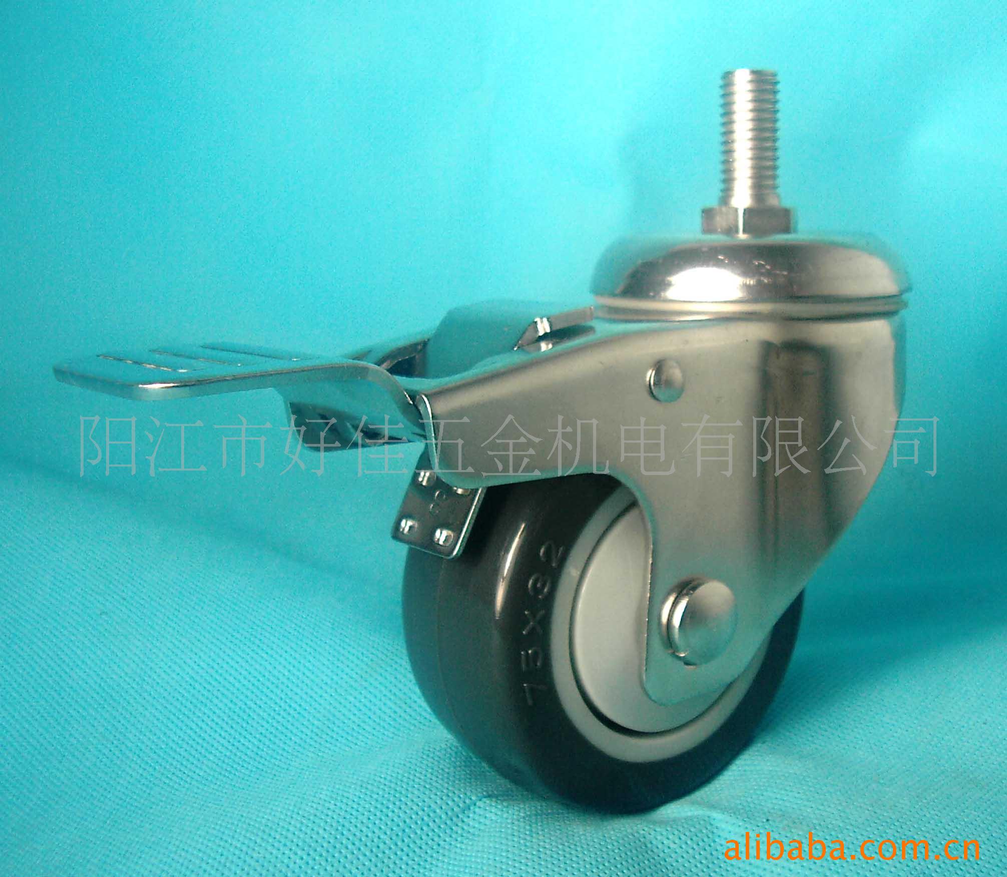 工厂直供75X32mm中型304全不锈钢丝扣双刹聚氨脂（PU）脚轮
