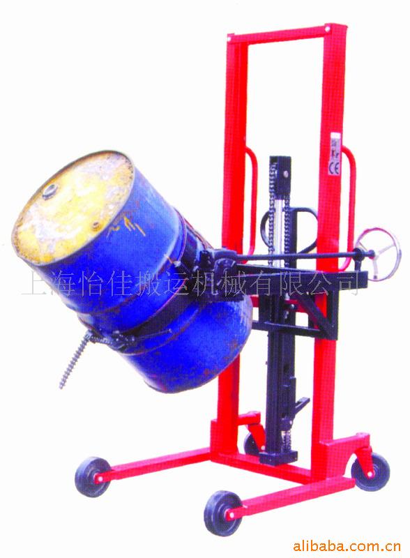 供应怡佳油桶车倒料车 手推油桶翻转车 简易手动液压油桶车