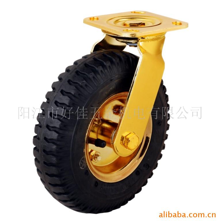 厂家直供200mm镀仿金充气酒店行李车万向脚轮